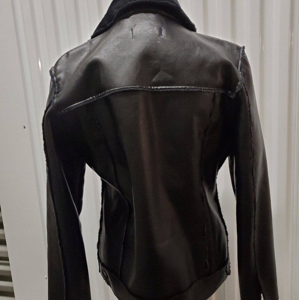 Adam Levine HIGH QUALITY leather "fur" lined moto jacket PLUSH!! WARM! WELL MADE - Picture 4 of 6